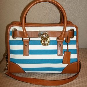 Michael Kors Hamilton Blue/White Canvas Satchel